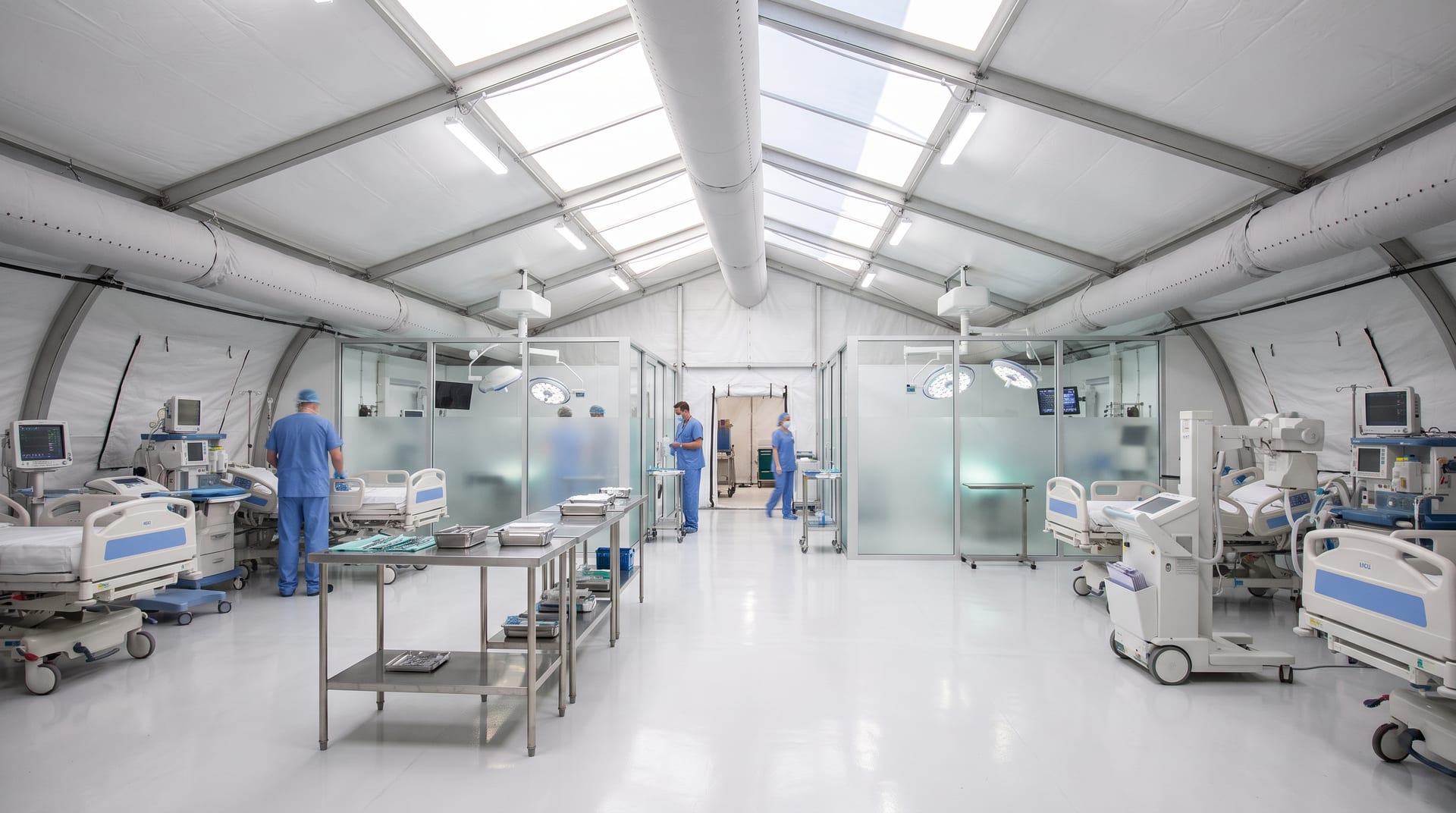 Model field clinic with operating rooms and modern medical equipment